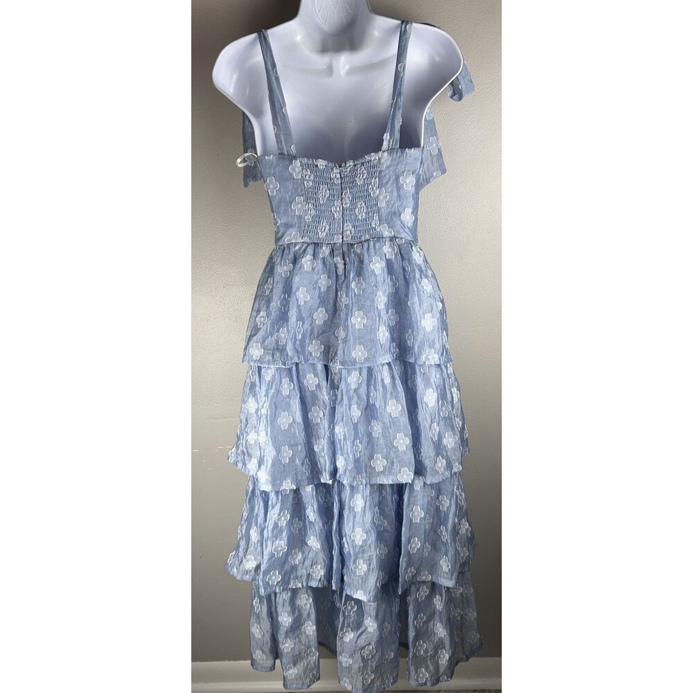 Lulus Gorgeous Excellence Light Blue Tiered Midi Floral Burnout Corset Size XS - Picture 7 of 11